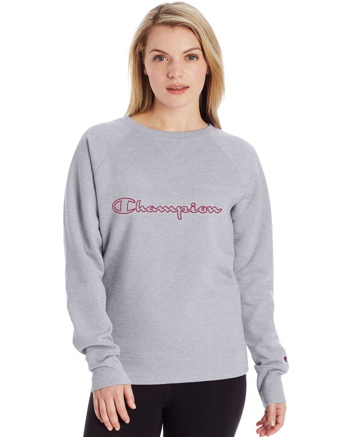 Champion Powerblend Fleece Classic Crew Script Logo Sweatshirt Dames - Grijs - Belgie 2417NIRHY